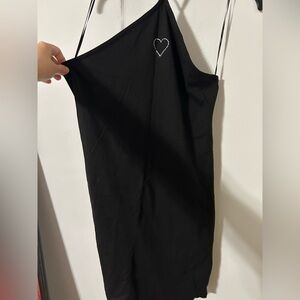 Divided Black Mini Halter Dress with Heart Detail